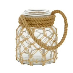 Brown Glass Coastal Lantern, 9" x 7" x 8"