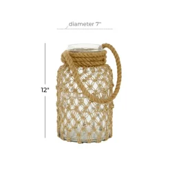 Brown Glass Coastal Lantern, 12" x 7" x 8"