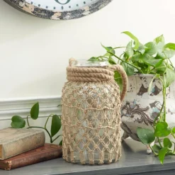 Brown Glass Coastal Lantern, 12" x 7" x 8"