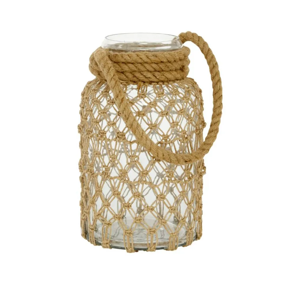 Brown Glass Coastal Lantern, 12" x 7" x 8"