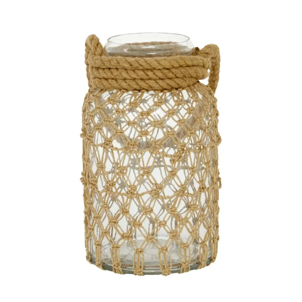 Brown Glass Coastal Lantern, 12" x 7" x 8"