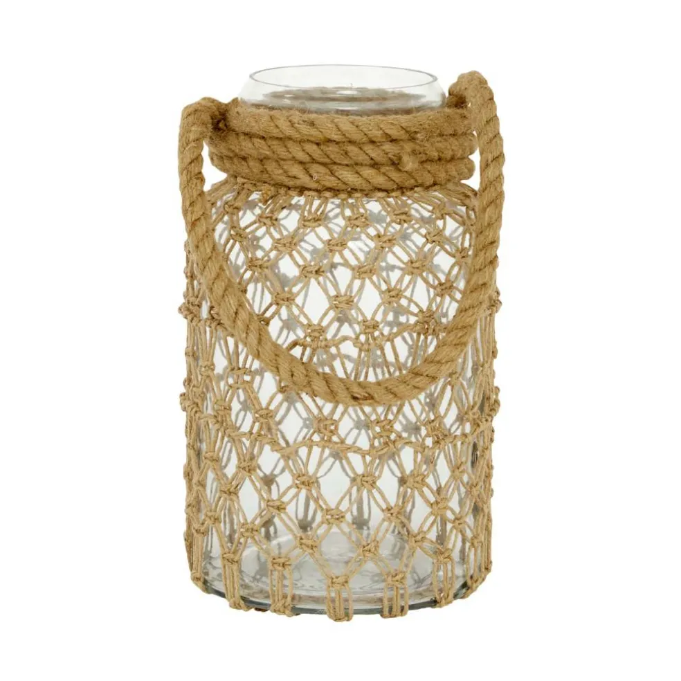 Brown Glass Coastal Lantern, 12" x 7" x 8"