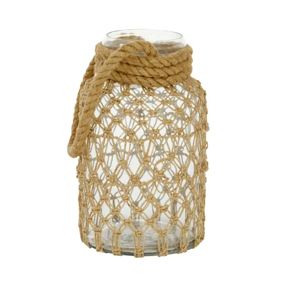 Brown Glass Coastal Lantern, 12" x 7" x 8"