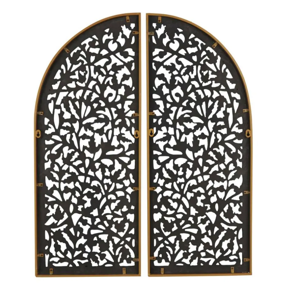 Brown Handmade Floral Carved Arched Wall Décor, 2ct.