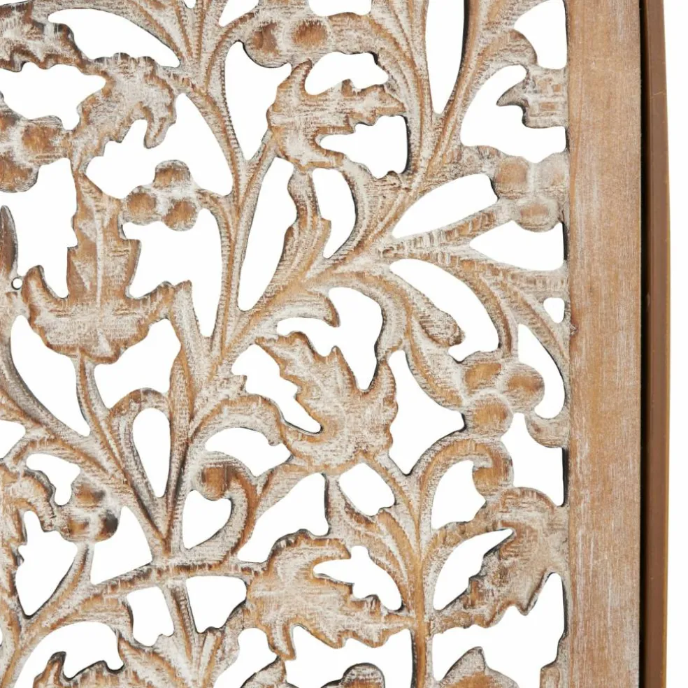 Brown Handmade Floral Carved Arched Wall Décor, 2ct.