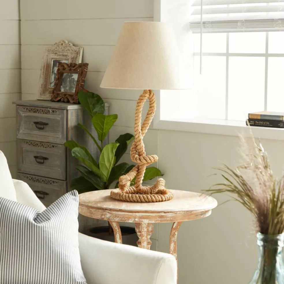 Brown Jute Rope and Iron Rustic Table Lamp, 29" x 15" x 15"