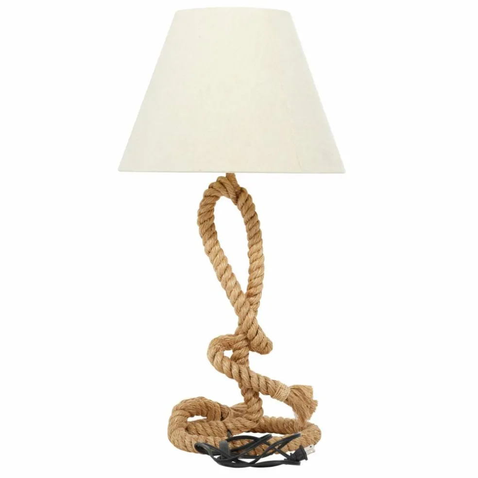 Brown Jute Rope and Iron Rustic Table Lamp, 29" x 15" x 15"