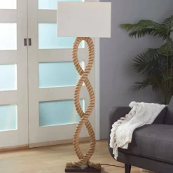 Brown Jute Rope and Iron Rustic Floor Lamp, 63