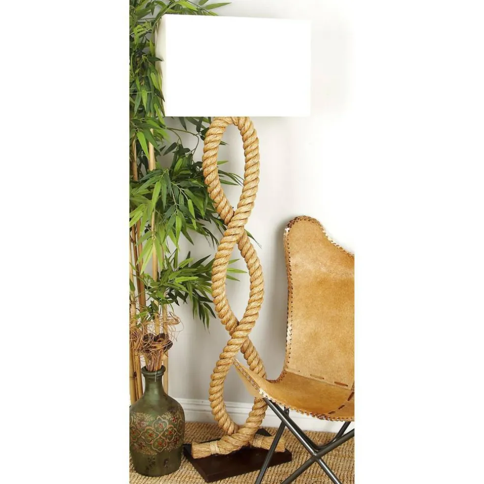 Brown Jute Rope and Iron Rustic Floor Lamp, 63" x 20" x 9"