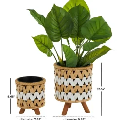 Brown Jute Rope Geometric Woven Chevron Planter Set