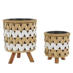 Brown Jute Rope Geometric Woven Chevron Planter Set