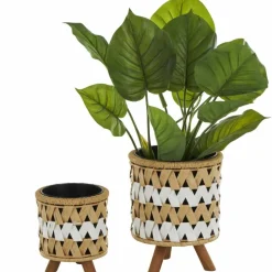 Brown Jute Rope Geometric Woven Chevron Planter Set