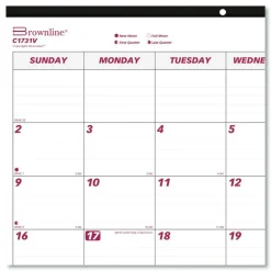 Brownline 12-Month (Jan to Dec): 2026 22 in. x 17 in. Monthly Desk Pad Calendar - White/Burgundy Sheets, Black Binding, Clear Corners