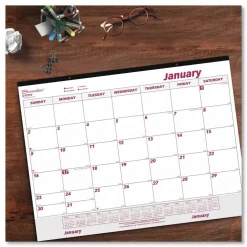 Brownline 12-Month (Jan to Dec): 2026 22 in. x 17 in. Monthly Desk Pad Calendar - White/Burgundy Sheets, Black Binding, Clear Corners