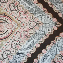 Brown-Orange-Multi Nylon Tile Baroque Printed Sheer Woven Fabric By the Yard