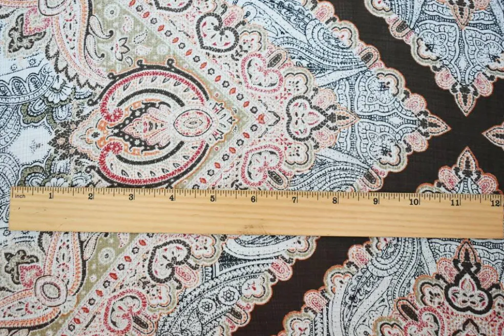Brown-Orange-Multi Nylon Tile Baroque Printed Sheer Woven Fabric By the Yard