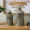 Brown Ornate Scroll Metal Candle Lantern Set