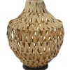 Brown Plastic Rattan Handmade Woven Vase with Black Metal Base 14" x 14" x 17"