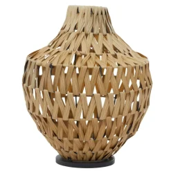 Brown Plastic Rattan Handmade Woven Vase with Black Metal Base 14