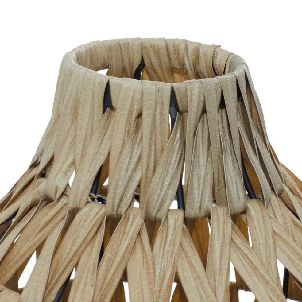 Brown Plastic Rattan Handmade Woven Vase with Black Metal Base 14" x 14" x 17"