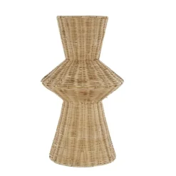 18" Brown Rattan Handmade Woven Tapered & Fluted Vase
