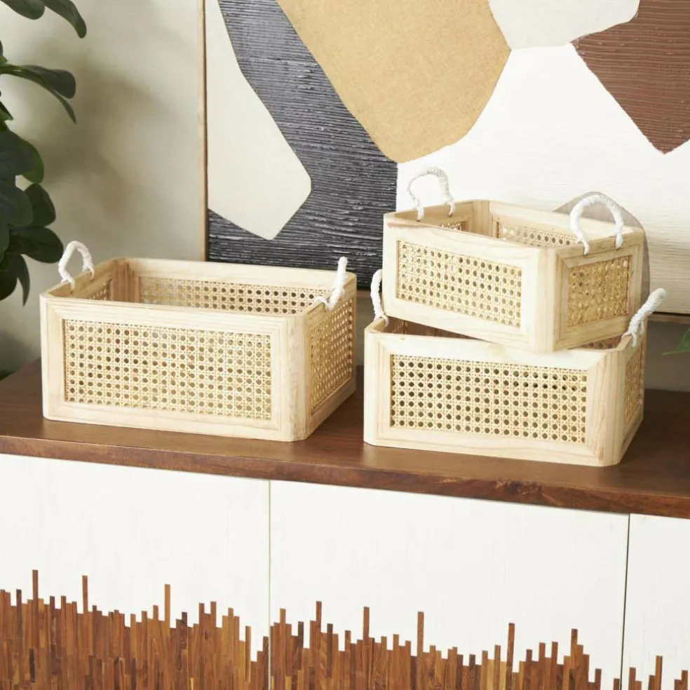Brown Rattan Woven Storage Basket Set, 3ct.