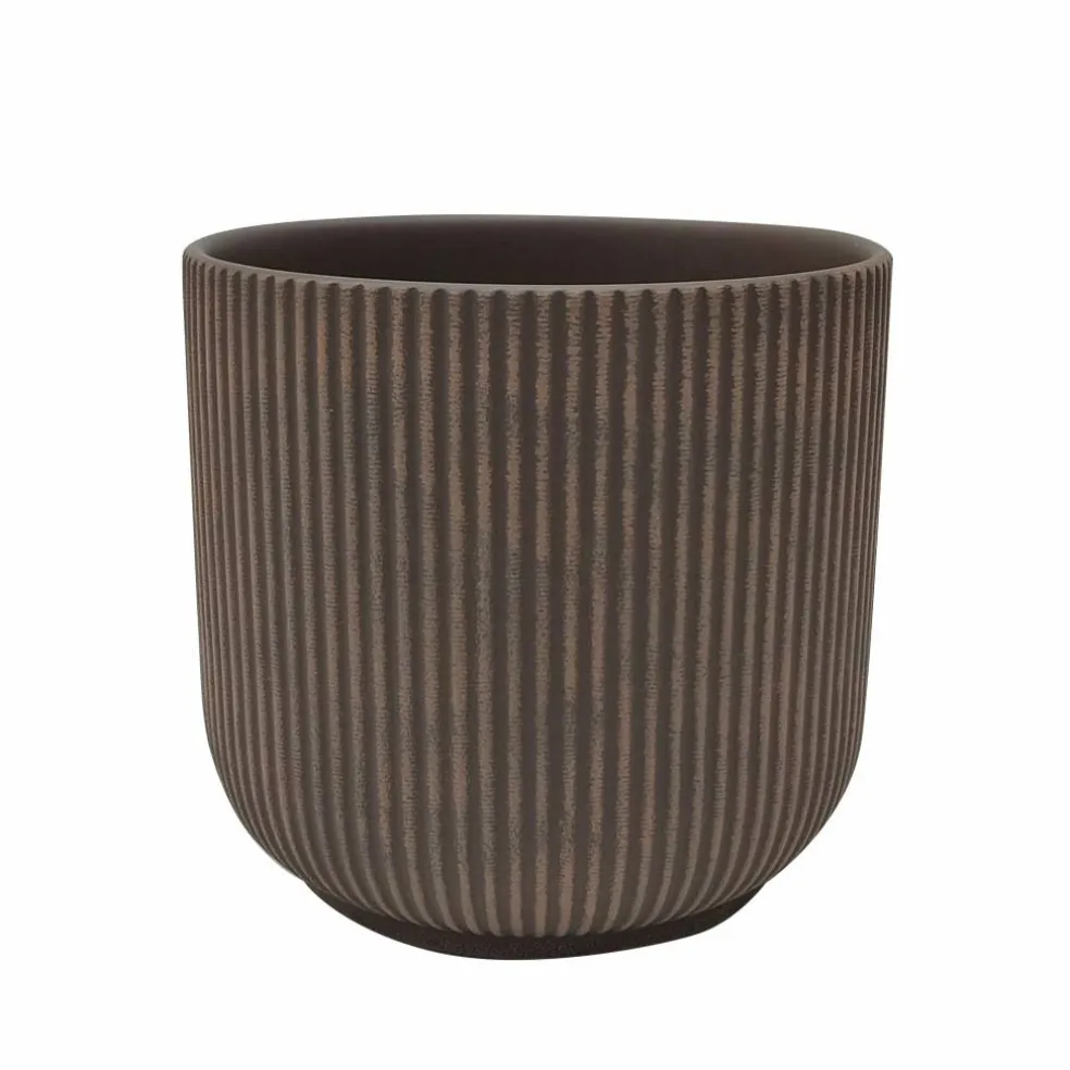 7.5" Brown Ridged Ceramic Pot by Ashland®