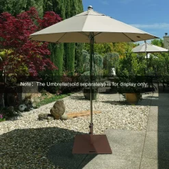 Brown Steel Patio Umbrella Base with Wheels and Adjustable Pole Holder