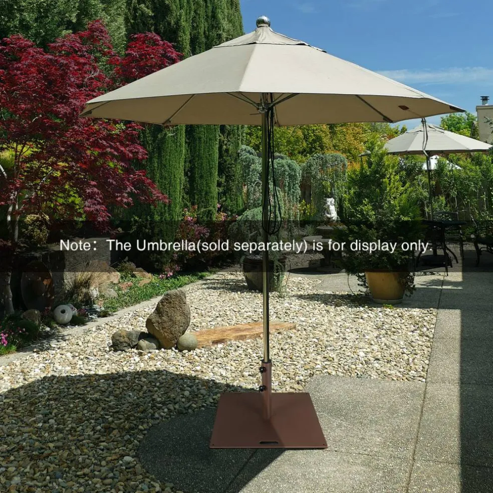 Brown Steel Patio Umbrella Base with Wheels and Adjustable Pole Holder