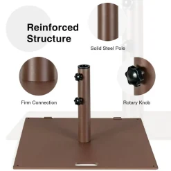 Brown Steel Patio Umbrella Base with Wheels and Adjustable Pole Holder
