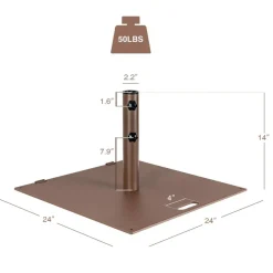 Brown Steel Patio Umbrella Base with Wheels and Adjustable Pole Holder