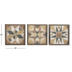 15" Brown Wood Farmhouse Abstract Wall Decor, 3ct.