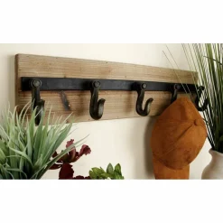Brown Wood Industrial Wall Hooks, 6" x 24" x 4"