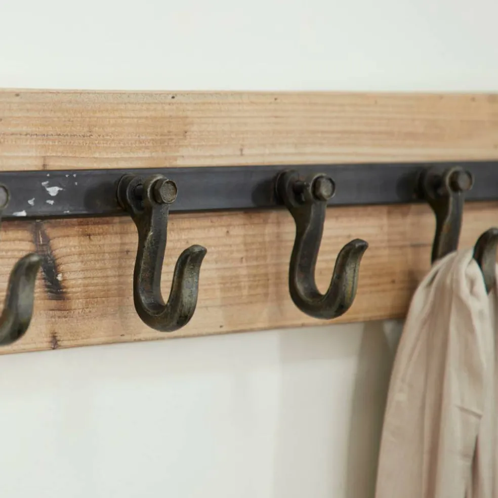 Brown Wood Industrial Wall Hooks, 6" x 24" x 4"