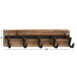 Brown Wood Industrial Wall Hooks, 6