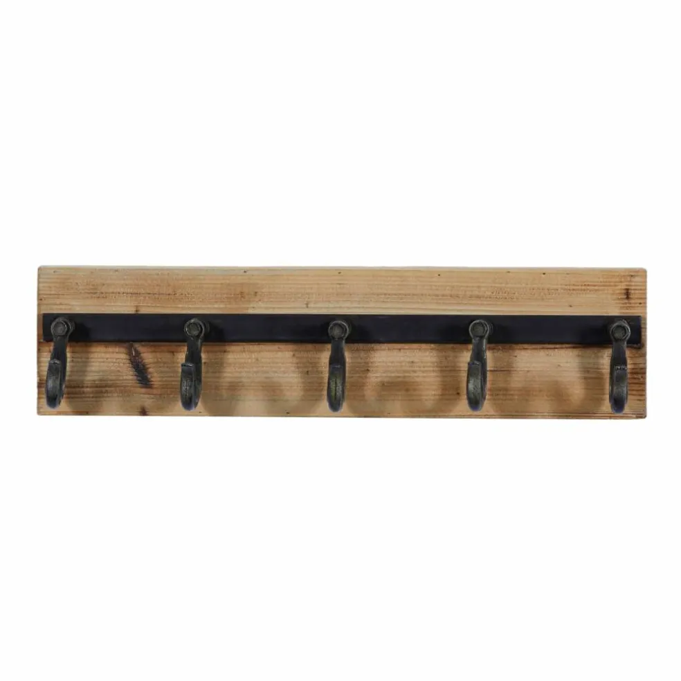 Brown Wood Industrial Wall Hooks, 6" x 24" x 4"