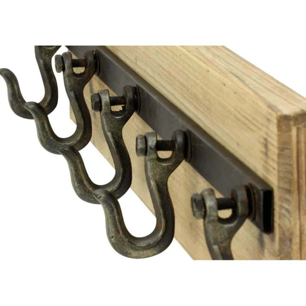 Brown Wood Industrial Wall Hooks, 6" x 24" x 4"