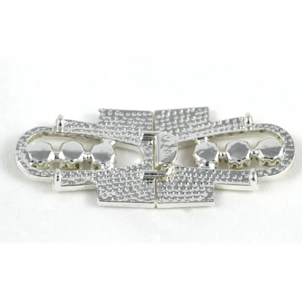 1 Buckle Silver Rhinestone Clasp 2.6" Vintage Hook Closure for Coats, Invitations & Gift Boxes