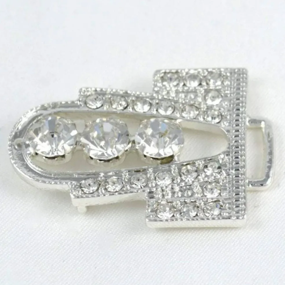 1 Buckle Silver Rhinestone Clasp 2.6" Vintage Hook Closure for Coats, Invitations & Gift Boxes