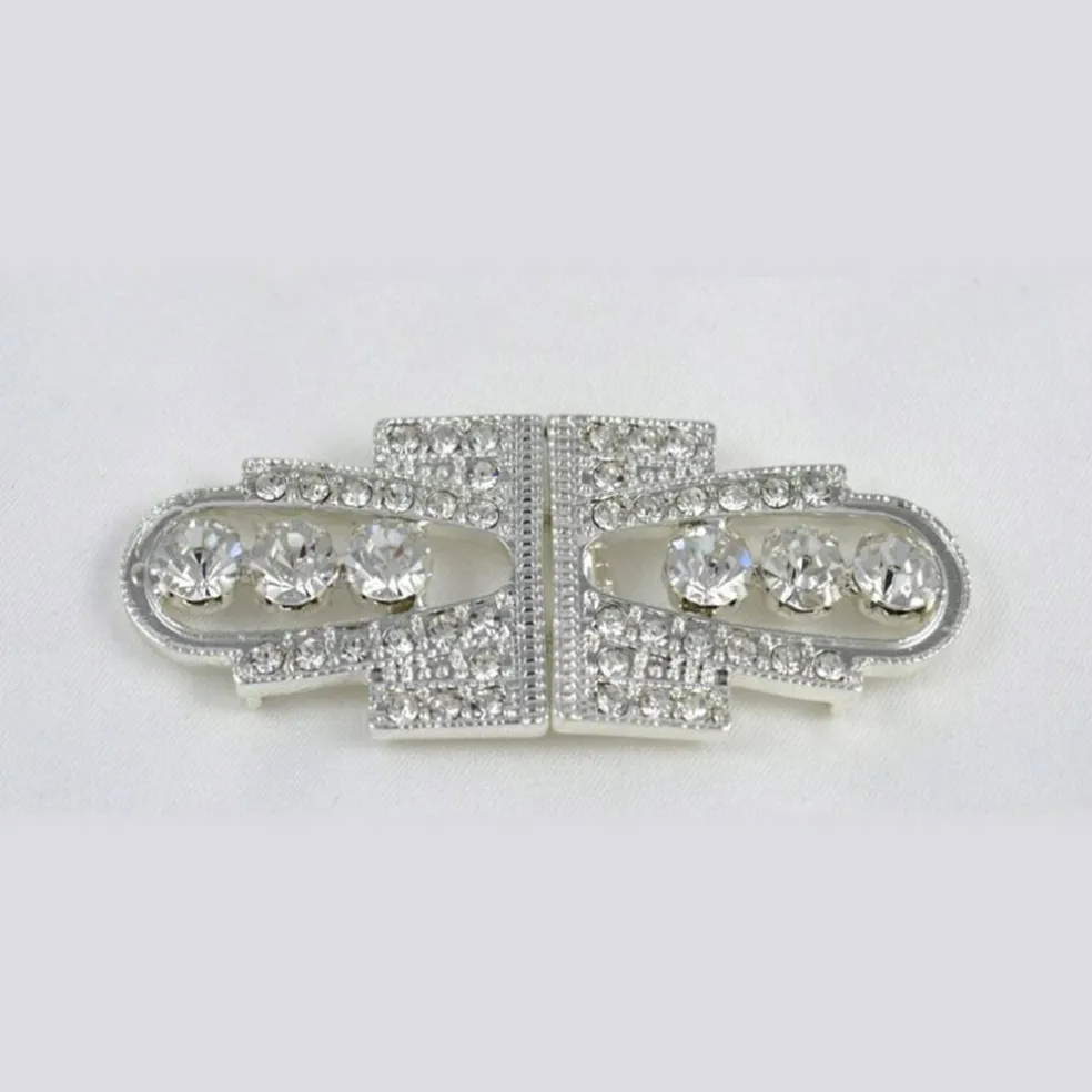1 Buckle Silver Rhinestone Clasp 2.6" Vintage Hook Closure for Coats, Invitations & Gift Boxes