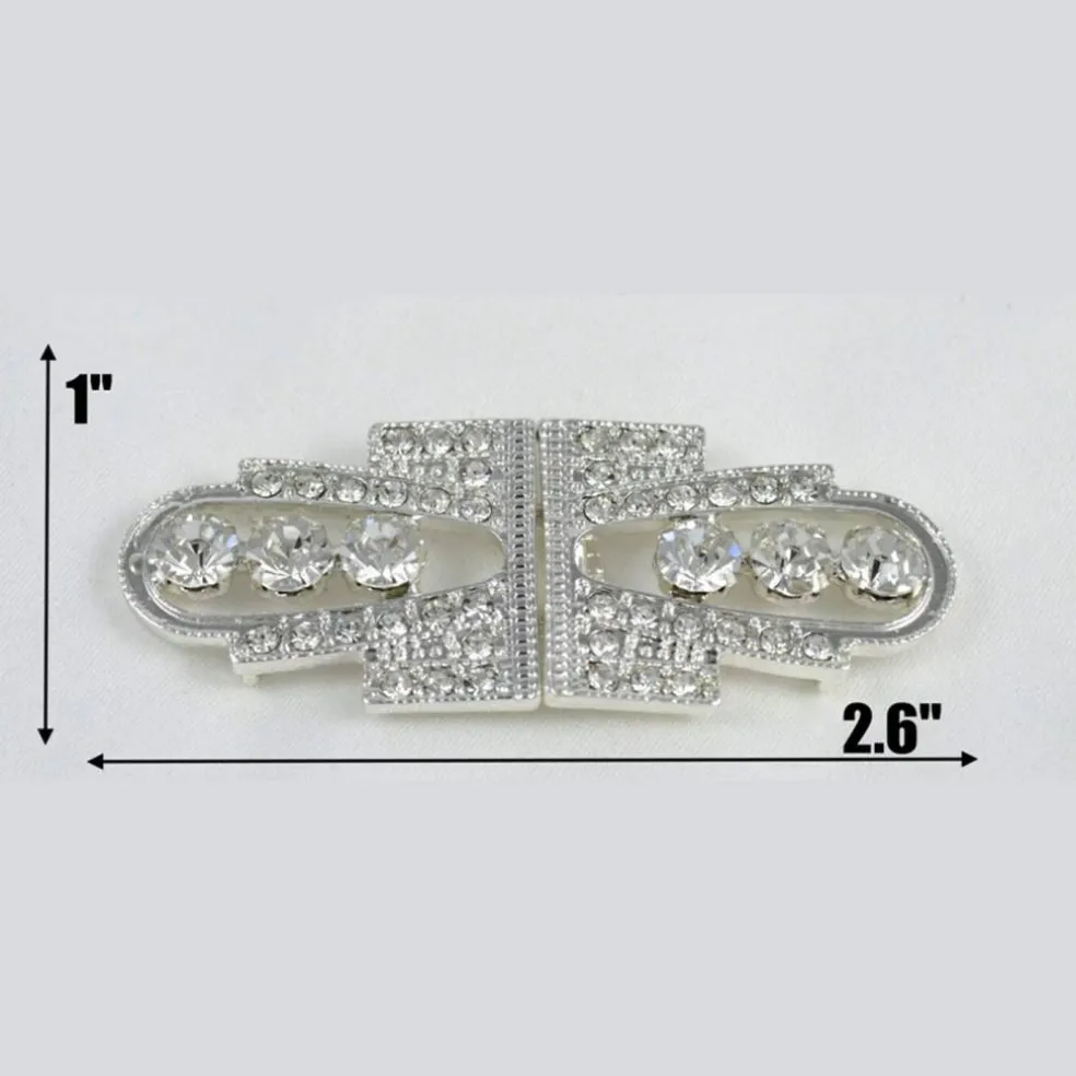 1 Buckle Silver Rhinestone Clasp 2.6" Vintage Hook Closure for Coats, Invitations & Gift Boxes