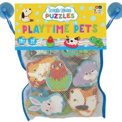 Buddy & Barney: Bath Time Puzzles - Playtime Pets - 9 Mini 2pc Puzzles, Reusable Chunky Foam Pieces, Mesh Storage, Water & Tub Toy, Kid-Toddler 18Mo+