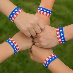 Bulk 100 Pc. Patriotic Self-Adhesive Paper Wristbands 8.5 Inch