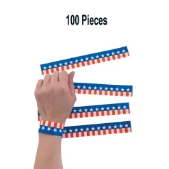 Bulk 100 Pc. Patriotic Self-Adhesive Paper Wristbands 8.5 Inch