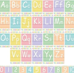 Bulletin Board Letters ABC Alphabet Poster Set, Soft Tone Classroom Wall Decor with 26 Alphabet Cards, 11 Number Cards & 126 Glue Dots for Kindergarten Preschool Elementary Nursery Home Learning