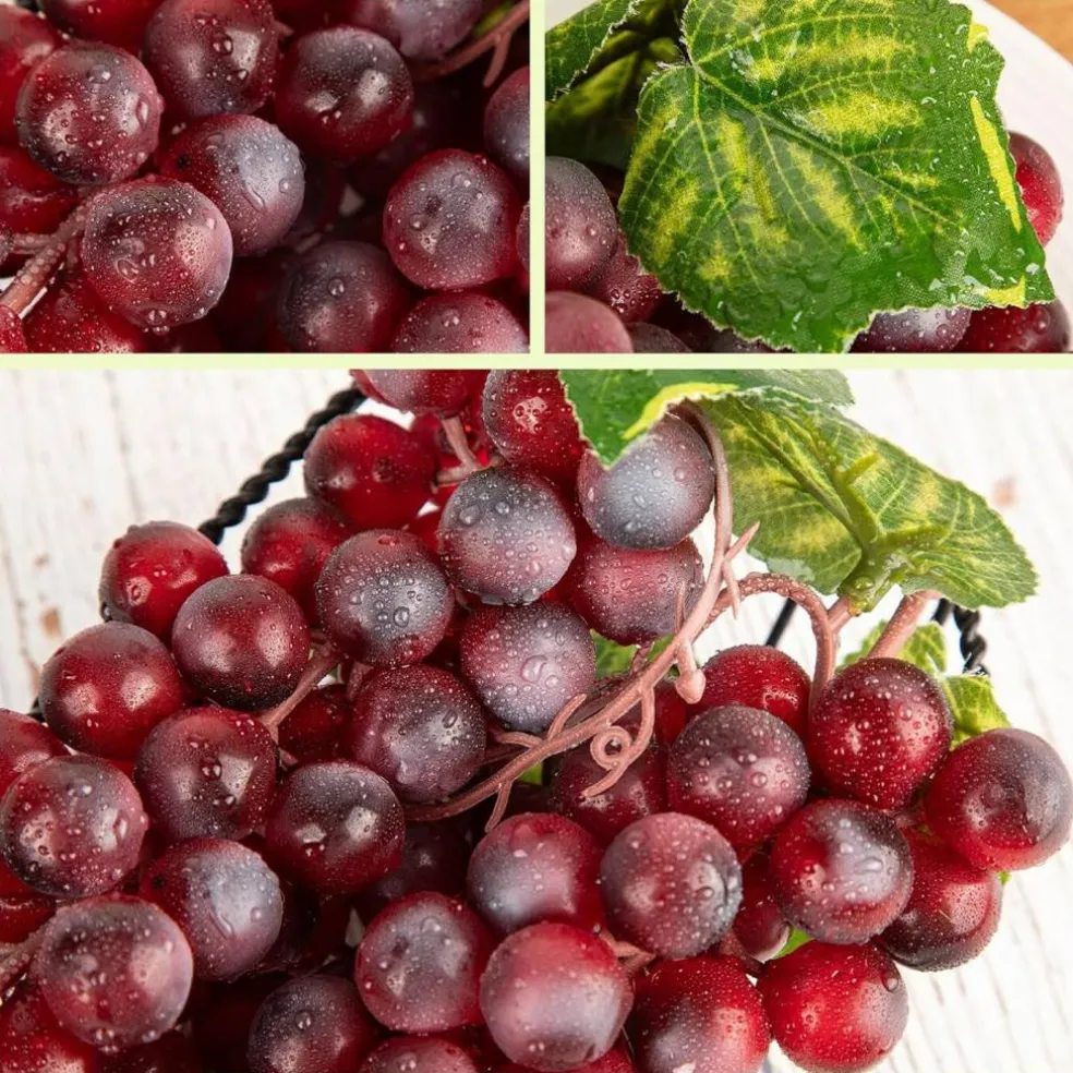 4 Bunches Plastic Lifelike Grapes - Red