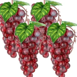 4 Bunches Plastic Lifelike Grapes - Red