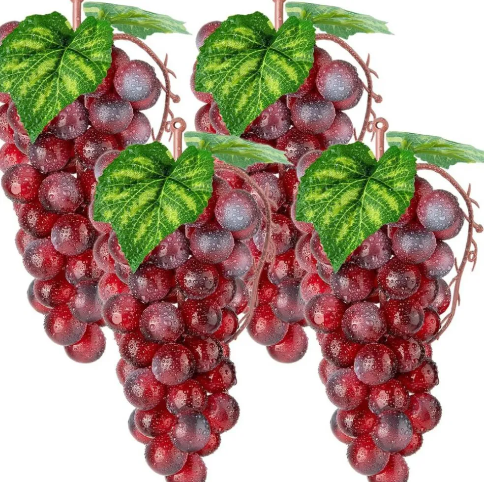 4 Bunches Plastic Lifelike Grapes - Red