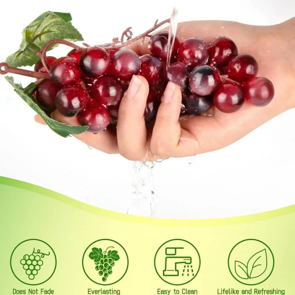 4 Bunches Plastic Lifelike Grapes - Red
