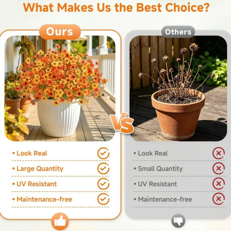 24 Bundles Artificial Fall Flowers, UV Resistant Faux Mums Porch